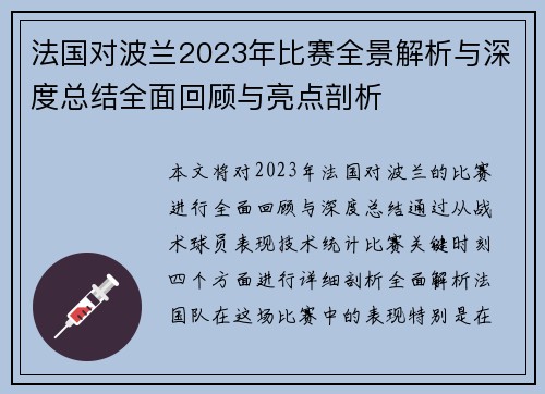 法国对波兰2023年比赛全景解析与深度总结全面回顾与亮点剖析